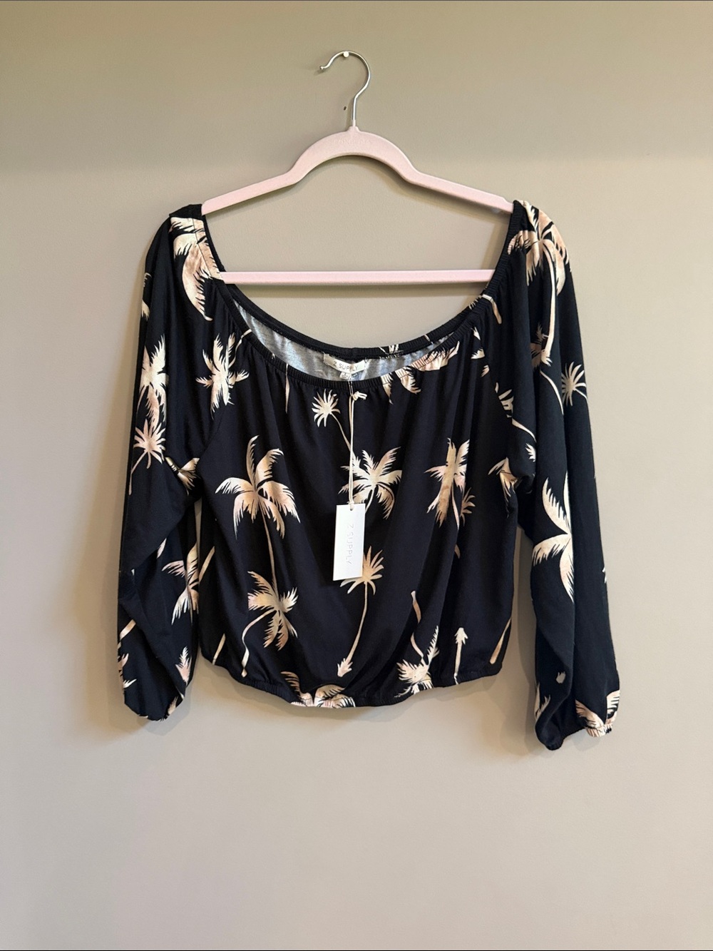 Z Supply Black Palm-Print Off-Shoulder Blouse